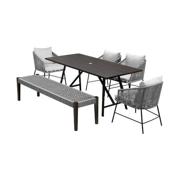 Armen Living Koala Calica and Camino 6 Piece Outdoor Dining Set with Dark Eucalyptus Wood 840254333802 - main